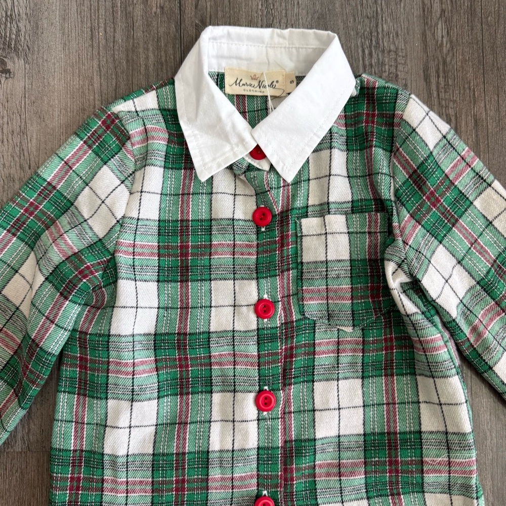 Marie Nicole Green Holiday Plaid Button Down Shirt - Picture 2 of 6